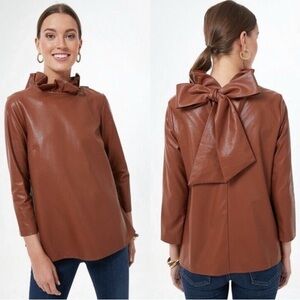 Tuckernuck Faye Faux Leather Blouse In Cognac Brown Women's Size Medium